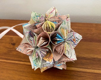 State of Colorado Map Small Paper Flower Pomander Ornament - First Paper Anniversary, Teacher Appreciation Gift, Christmas Exchange