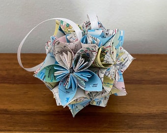 State of Michigan Map Small Paper Flower Pomander Ornament - First Paper Anniversary, Teacher Appreciation Gift, Christmas Exchange