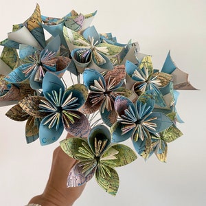 Recycled Map Atlas Book Paper Flowers Wired Bulk Wholesale Lot 25 Small Size First Paper Anniversary, Teacher Gift, Christmas Exchange image 5