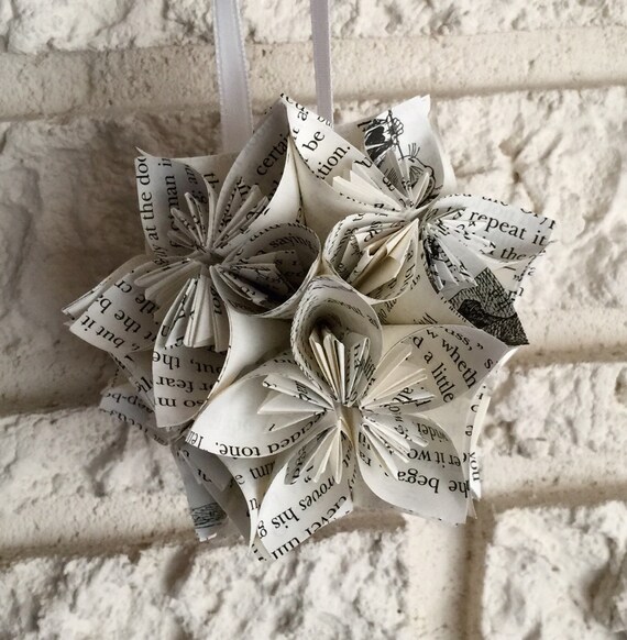 alice in wonderland book small paper flower pomander ornament etsy paper flower pomander