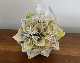 Tokyo Japan Street Maps Small Paper Flower Pomander Ornament - First Paper Anniversary, Teacher Appreciation Gift, Christmas Exchange