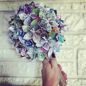 Custom Park Map Paper Flower Wedding Bouquet with Jewels Made to Order image 4