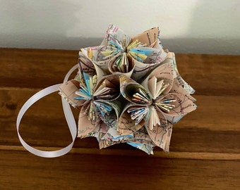 State of New Mexico Map Small Paper Flower Pomander Ornament - First Paper Anniversary, Teacher Appreciation Gift, Christmas Exchange