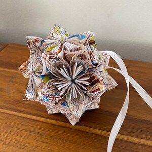 Paris France Street Maps Small Paper Flower Pomander Ornament First Paper Anniversary, Teacher Appreciation Gift, Christmas Exchange image 5