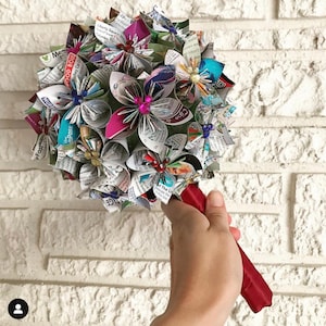 Custom Park Map Paper Flower Wedding Bouquet with Jewels Made to Order image 5