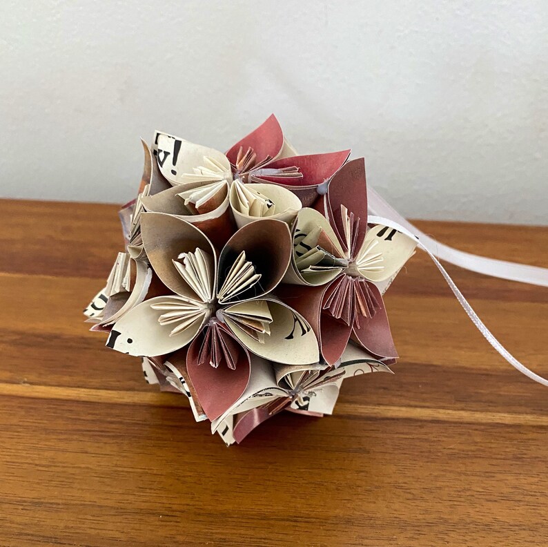 The Night Before Christmas Book Small Paper Flower Pomander Ornament First Paper Anniversary, Teacher Appreciation Gift Christmas Exchange image 2