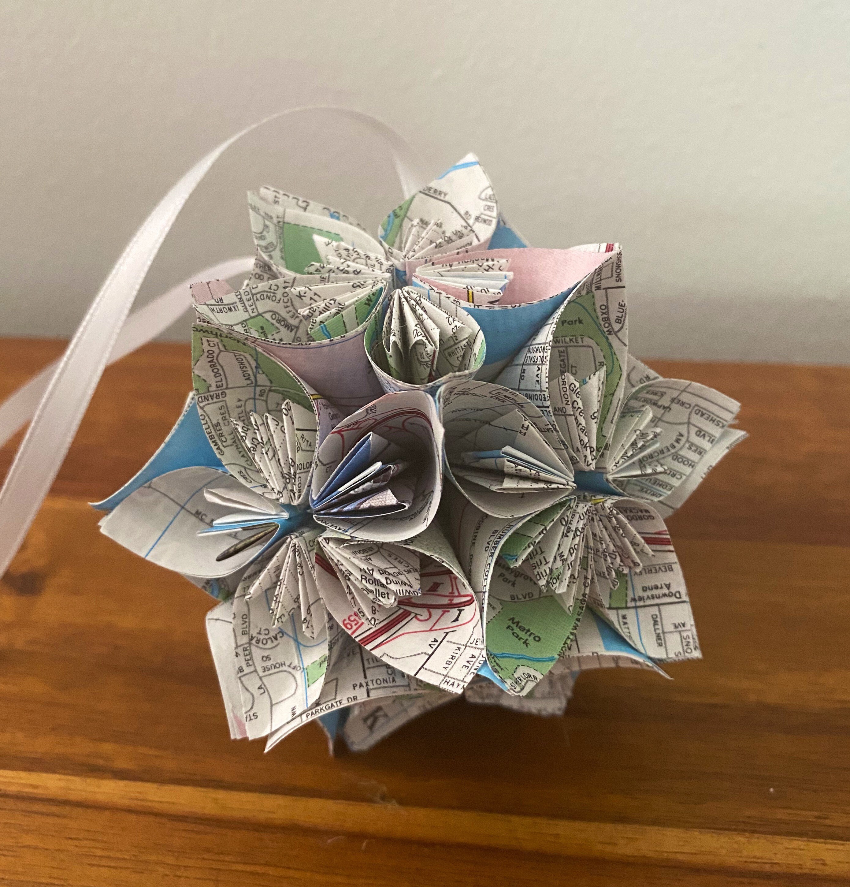 Toronto Ontario Canada Map Small Paper Flower Pomander Ornament - First Paper Anniversary, Teacher Appreciation Gift, Christmas Exchange