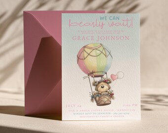 We Can Bearly Wait Baby Shower Invitation Template, Editable Teddy Bear Baby Shower Invitation, Digital Download Printable Instant Download