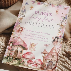 Invito per il primo compleanno delle fate, invito per il primo compleanno delle fate, invito per il compleanno incantato, invito per il primo compleanno stravagante per bambine, download digitale GPS5