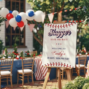 Baseball Baby Shower Sign | A Little Slugger is on the Way Large Sign | Little Slugger Baseball Baby Shower | Editable Baby Shower | LS01