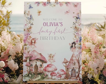 Letrero de invitación para el primer cumpleaños de una hada: Fiesta en el jardín encantado (descarga digital)
