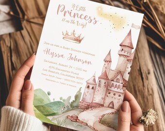 Princess Baby Shower Invitation: Pink Castle, Crown (Digital Download)