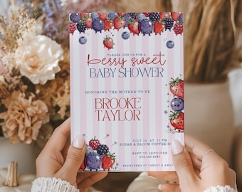 Berry Baby Shower Invitation Template, Digital Download, Editable Berry Sweet Baby Shower Invite, Instant Download, Printable Template
