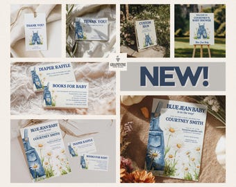 Blue Jean Baby Shower Invitation Suite, Denim Baby Shower Template, Digital Download, A Blue Jean Baby Is On The Way, Western Baby Shower