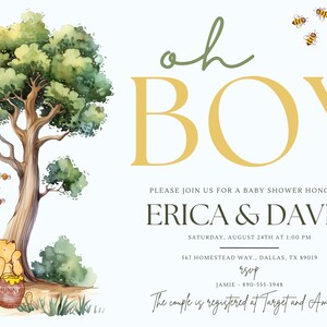 Winnie the Pooh Baby Shower Invitations Editable Oh Boy Theme Winnie