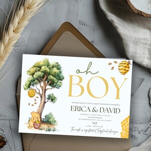 Winnie the Pooh Baby Shower Invitations Editable Oh Boy Theme Winnie