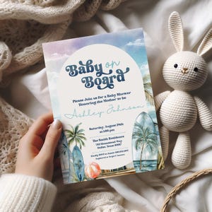 Baby on Board Baby Shower Invitation, Surf Beach Baby Shower Editable Invitation Summer Baby Shower Printable Invite Digital Download