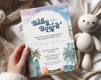 Invitación de baby shower con tema de tabla de surf (descarga digital)