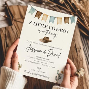 Cowboy Baby Shower Invitation Template, Personalized Western Baby Shower Invite, Country Baby Shower Invitation, Digital Download, Instant