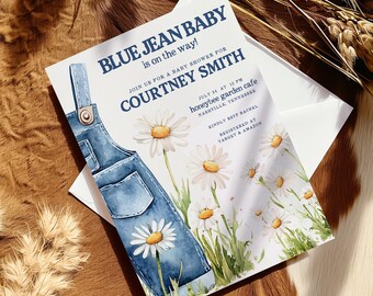 Blue Jean Baby Shower Invitation, Denim Baby Shower Template, Digital Download, A Blue Jean Baby Is On The Way, Editable Baby Shower Invite