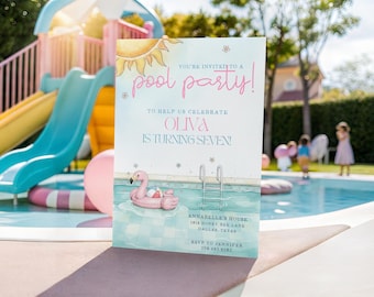 Pool Party Birthday Invitation Template | Digital Download | Editable Pool Party Birthday Invite | Printable Invitation | Swim Party Invite