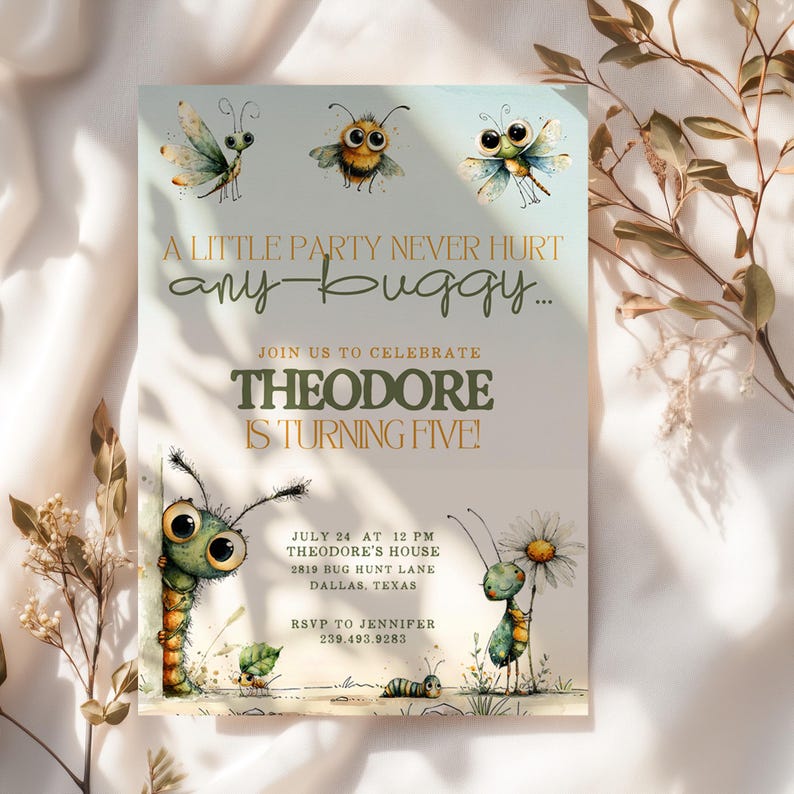 Editable Bug Birthday Invitation Template, Digital Download, Insect ...