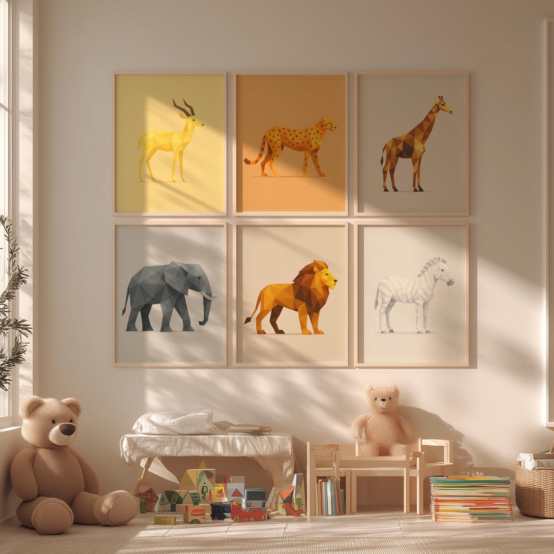 Safari Animal Nursery Prints | Safari Wall Art Set of 6 | Digital ...