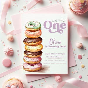 Sweet One Birthday Invitation for Girl First Birthday Invitation Editable Sweet One 1st Birthday Invitation Minimalist Donut Birthday Boho