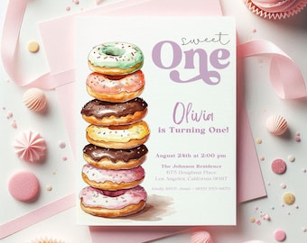 Sweet One Donut Birthday Invitation: Editable First Birthday (Digital)