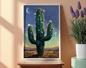 Desert Cactus Wall Art Print | American Southwest Landscape Wall Print Digital Download | Cactus in Desert Landscape Painting | Wall Decor