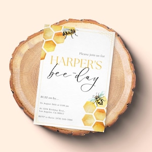 Editable Bee Day Birthday Invitation: Printable Canva Template (Digital Download)