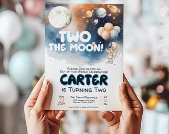 Editable Space Birthday Invitation, Galaxy Party Invite Template Astronaut Outer Space Customizable Canva Digital Download Instant Printable
