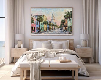 Charleston Rainbow Row Wall Art Print | Charleston South Carolina Digital Download | Printable Wall Art | Preppy Coastal Art | Wall Decor