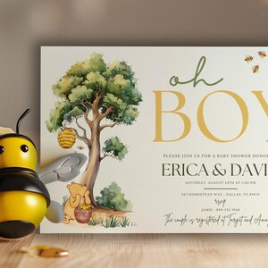 Winnie the Pooh Baby Shower Invitations Editable Oh Boy Theme Winnie