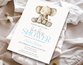 Invitaciones para Baby Shower con Diseño Safari (Plantilla) - Invitación Editable en Canva - Descarga Digital - Decoración Unisex para Baby Shower con Diseño Safari