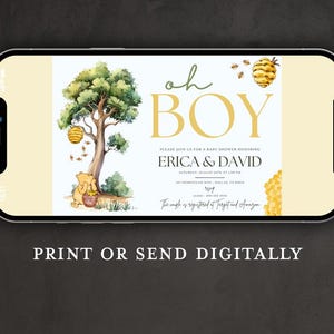 Winnie the Pooh Baby Shower Invitations Editable Oh Boy Theme Winnie