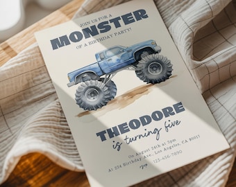 Editable Monster Truck Birthday Invitation Template, Monster Truck Invite, Boys Birthday Party Invite, Digital Download, Printable Template