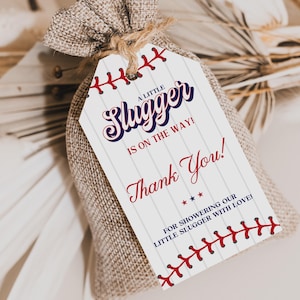Baseball Baby Shower | A Little Slugger is on the Way Thank You Tag | Little Slugger Baseball Baby Shower | Editable Baby Shower | LS01