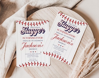 Baseball Birthday Invitation Template, Baseball Birthday Party, Editable Little Slugger Invite, Instant Download, Canva Digital Download