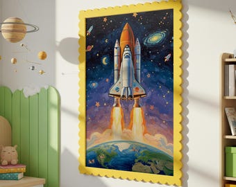 Space Rocket Wall Art Print | Kids Room Space Travel Decor Wall Print | Digital Download | Space Printable Wall Decor | Outer Space Nursery