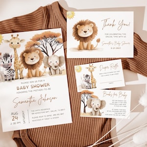 Modello di invito per baby shower Safari Baby Shower Invitation Template Set di inviti per baby shower modificabili Safari Baby Shower Invitation di genere neutro GPS20