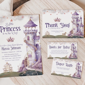Princess Baby Shower Invitation Template, Digital Download, Little Princess Baby Shower Invite Bundle, Purple Baby Shower, Girl Baby Shower