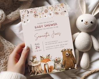 Woodland Animal Baby Shower Invitation: Rustic Forest Invite (Digital Download)