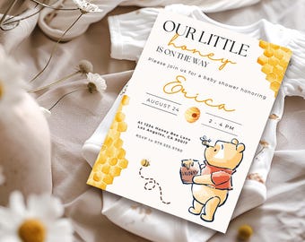Adorable Winnie the Pooh Baby Shower Invitation, Customizable Winnie the Pooh Baby Shower Invitation Digital Download,