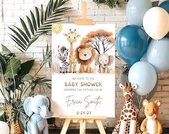 Plantilla de invitación para baby shower de safari: Letrero grande editable (descarga digital)