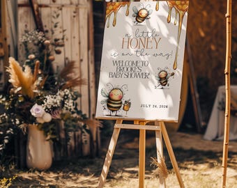 Editable Honey Bee Baby Shower Sign Template | Digital Download, A Little Honey is on the Way Baby Shower Sign, Instant Download