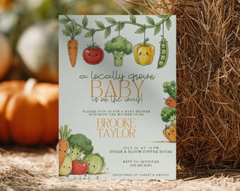 Locally Grown Baby Shower Invitation | Farmers Market Baby Shower Theme | Garden Baby Shower Ideas | Editable Template | Instant Download