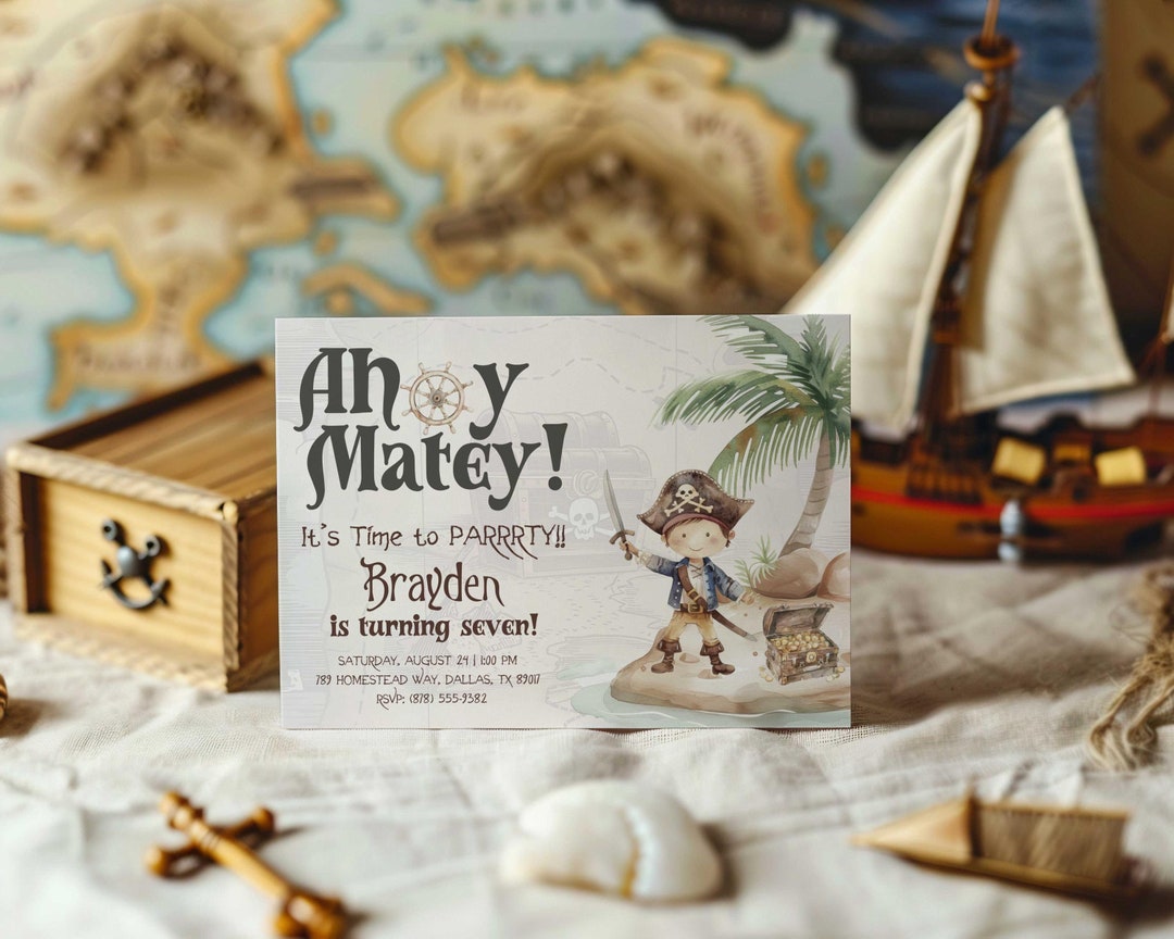 Editable Pirate Birthday Invitation Digital Download Template Easy Digital Printable Pirate ...