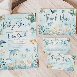 Ocean Baby Shower Invitation Set Sea Baby Shower Invite Editable Under the Ocean Printable Ocean Baby Shower Template Digital Download