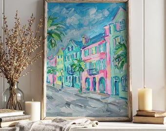 Charleston Rainbow Row Wall Art Print | Charleston South Carolina Digital Download | Printable Wall Art | Preppy Coastal Art | Wall Decor